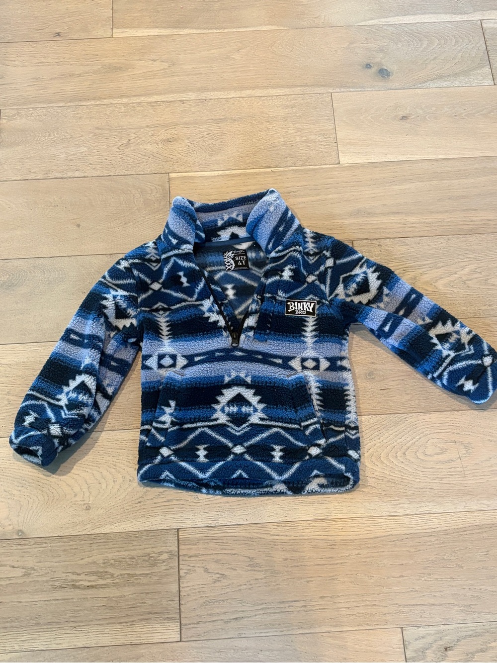 BinkyBro Boys 4T Blue Aztec Sherpa Fleece Quarter Zip Pullover